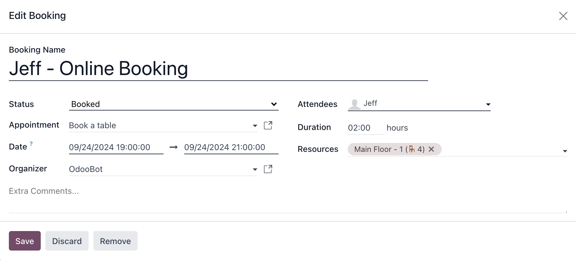 Edit booking