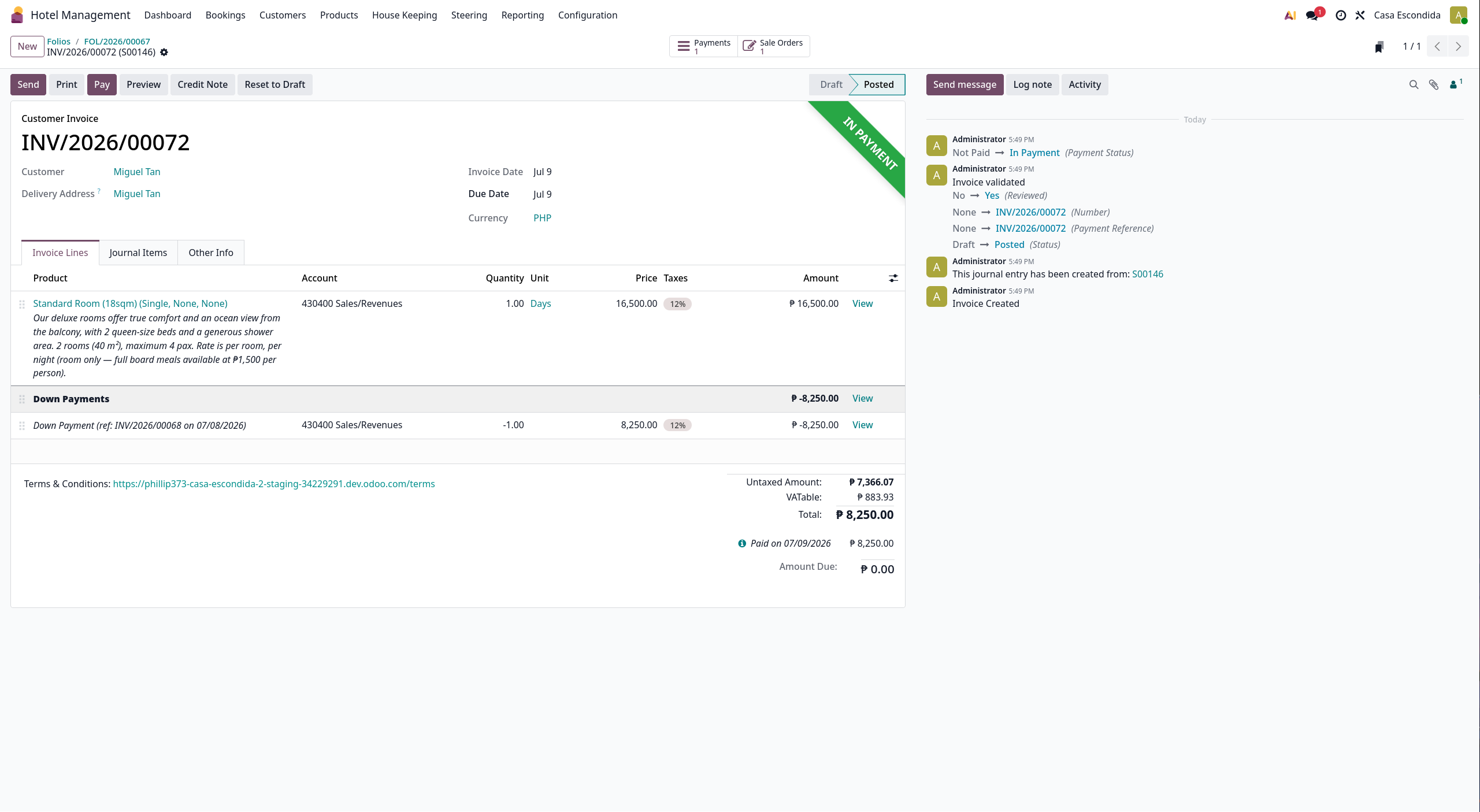 Pay remaining balance on a folio