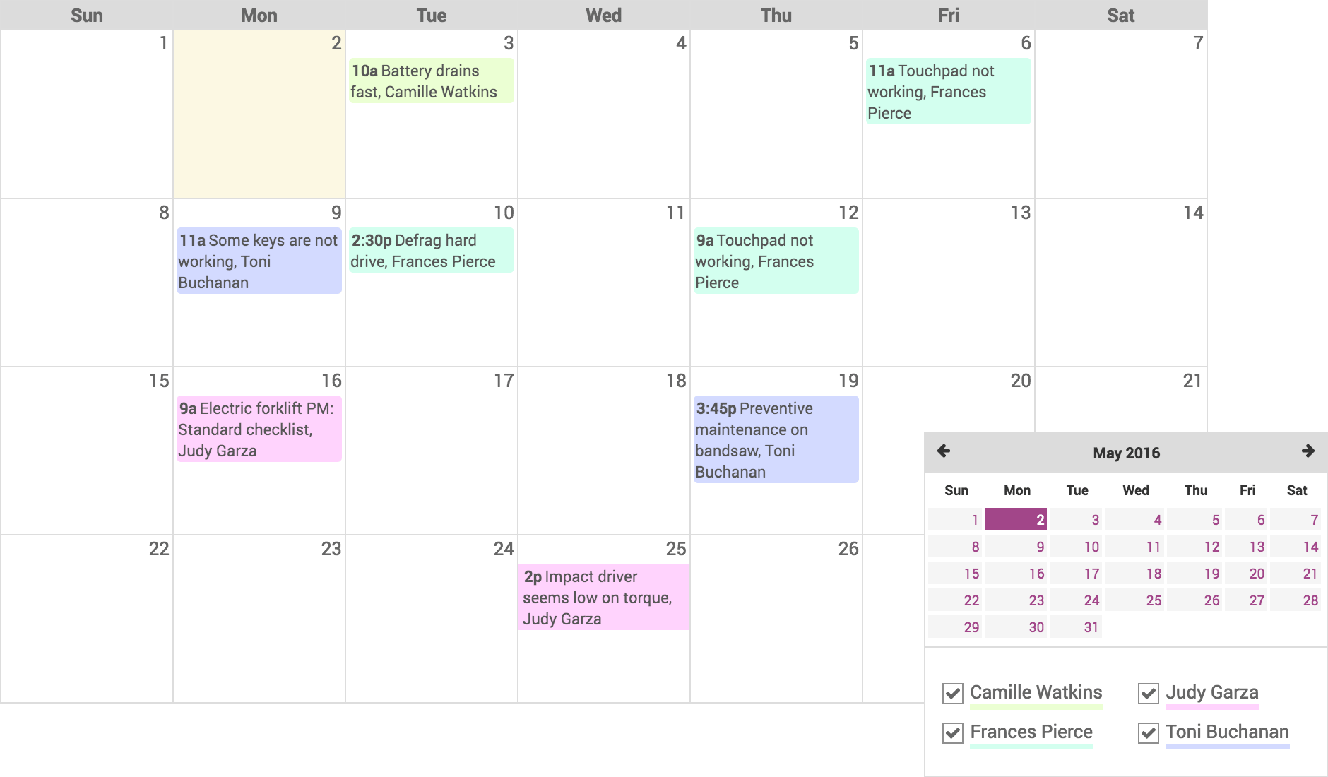 Preventive maintenance scheduling
