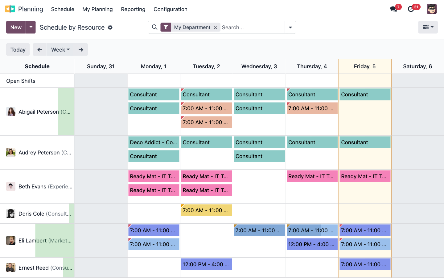 Reservations and schedule overview