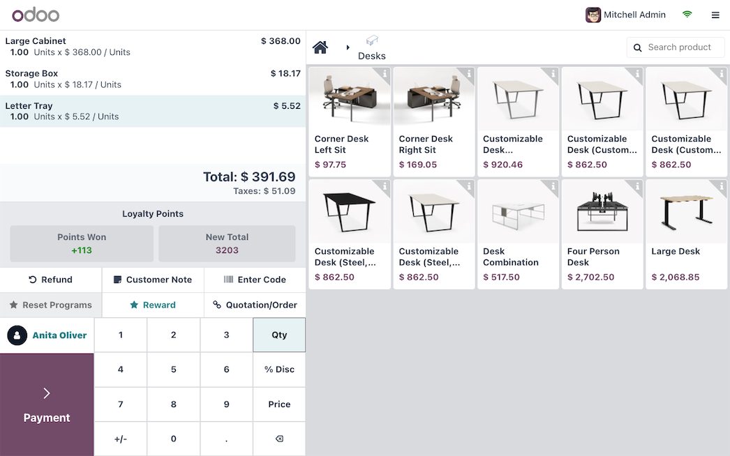 Odoo Point of Sale order screen