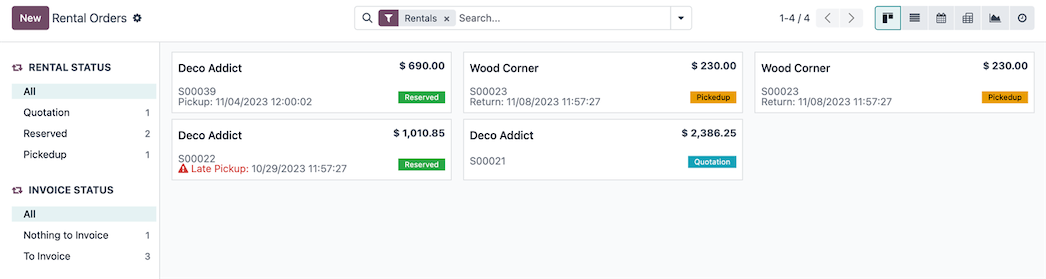 Rental pickup and return dashboard