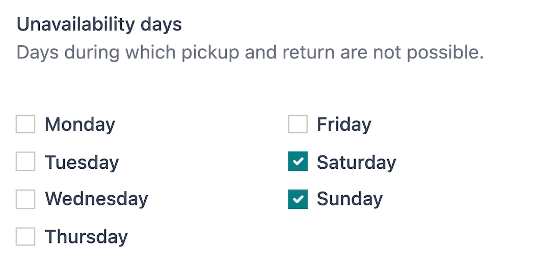 Unavailable days
