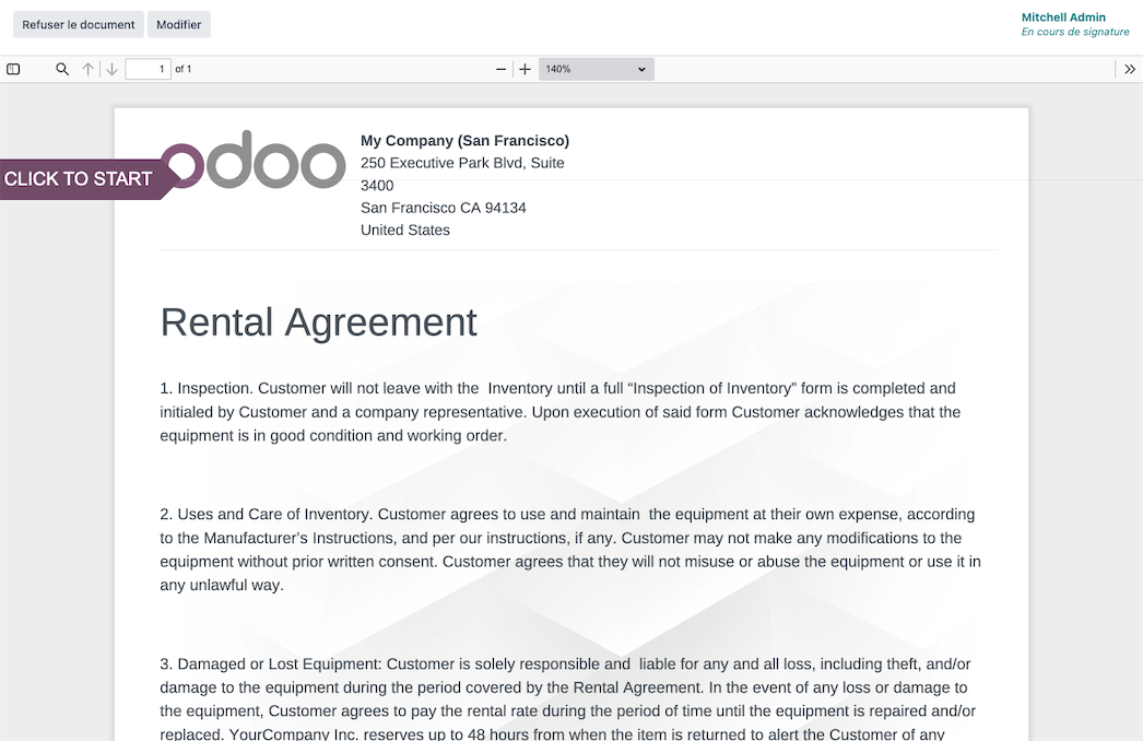 Signed rental agreement
