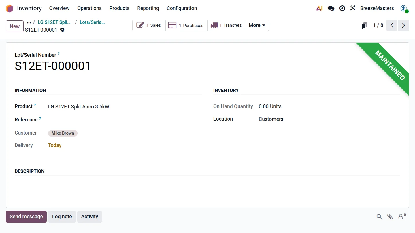 Odoo — customer device records, serial numbers and service history