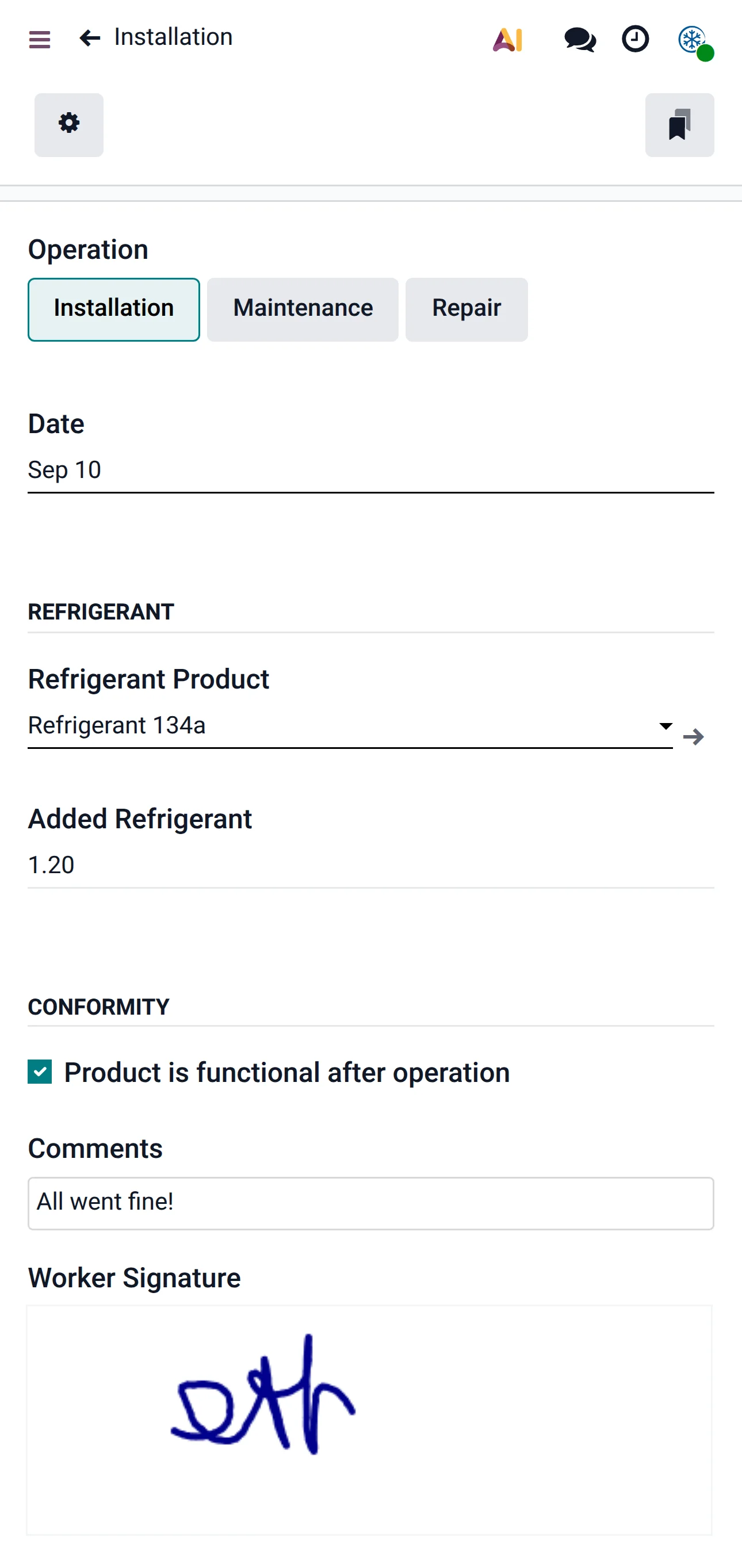 Odoo — logging regulated manipulations during an intervention