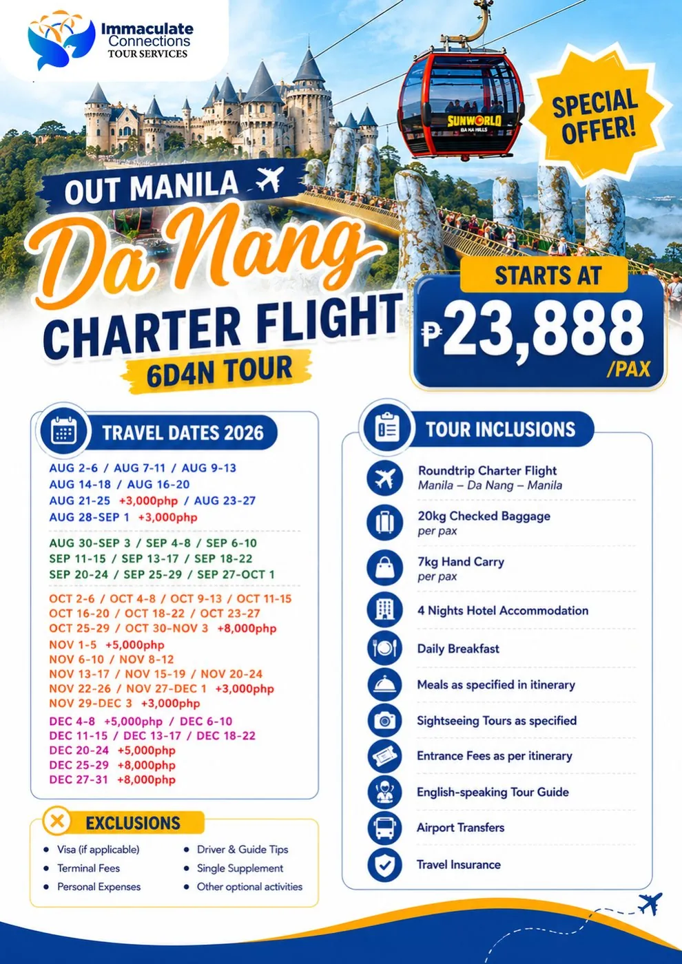 Da Nang charter flight 6D4N tour poster: Ba Na Hills and the Golden Bridge