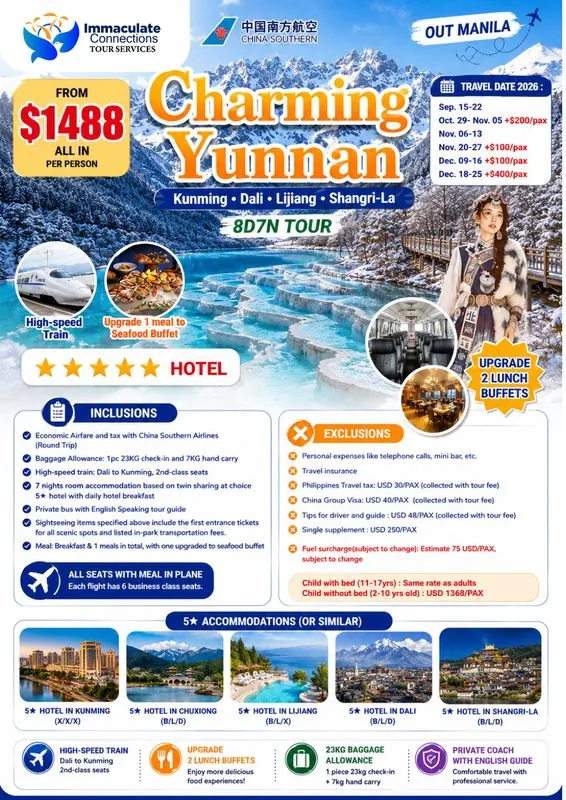 Charming Yunnan 8D7N tour poster: Kunming, Dali, Lijiang and Shangri-La