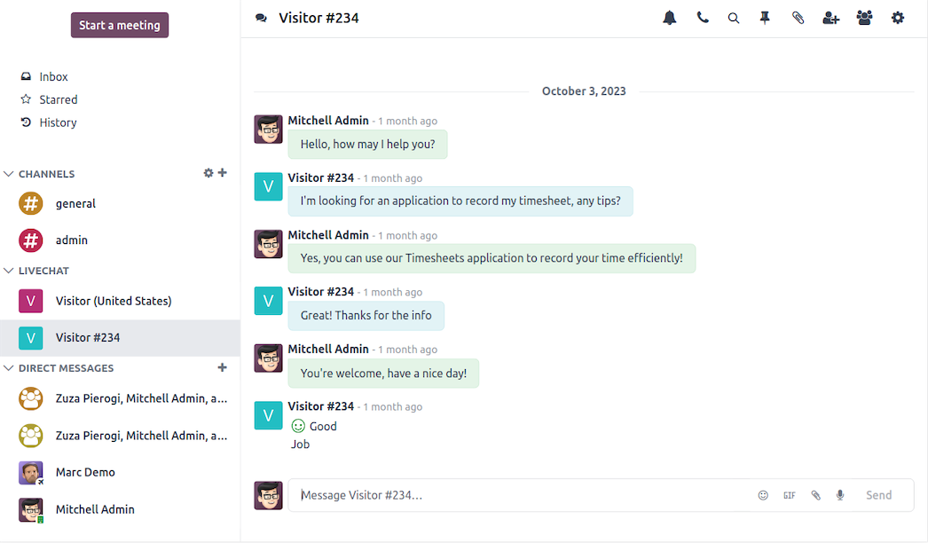 Odoo Discuss communication hub