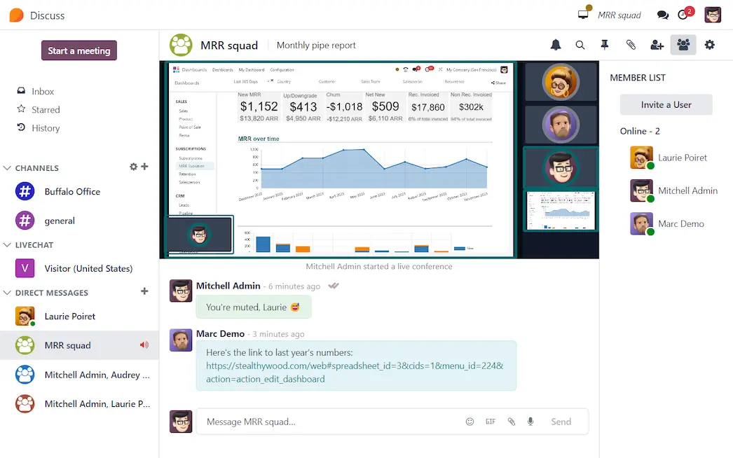 Odoo Discuss — team communication hub
