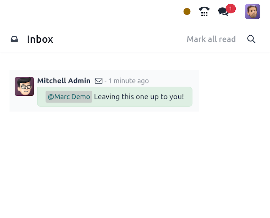 Odoo Discuss notifications inbox