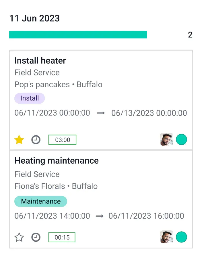 Odoo Field Service task list view