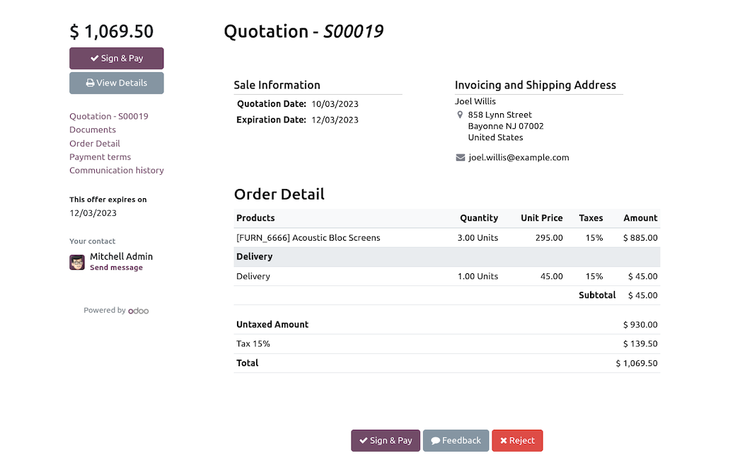Odoo Sales — professional quotations with e-signature for JR-Tech