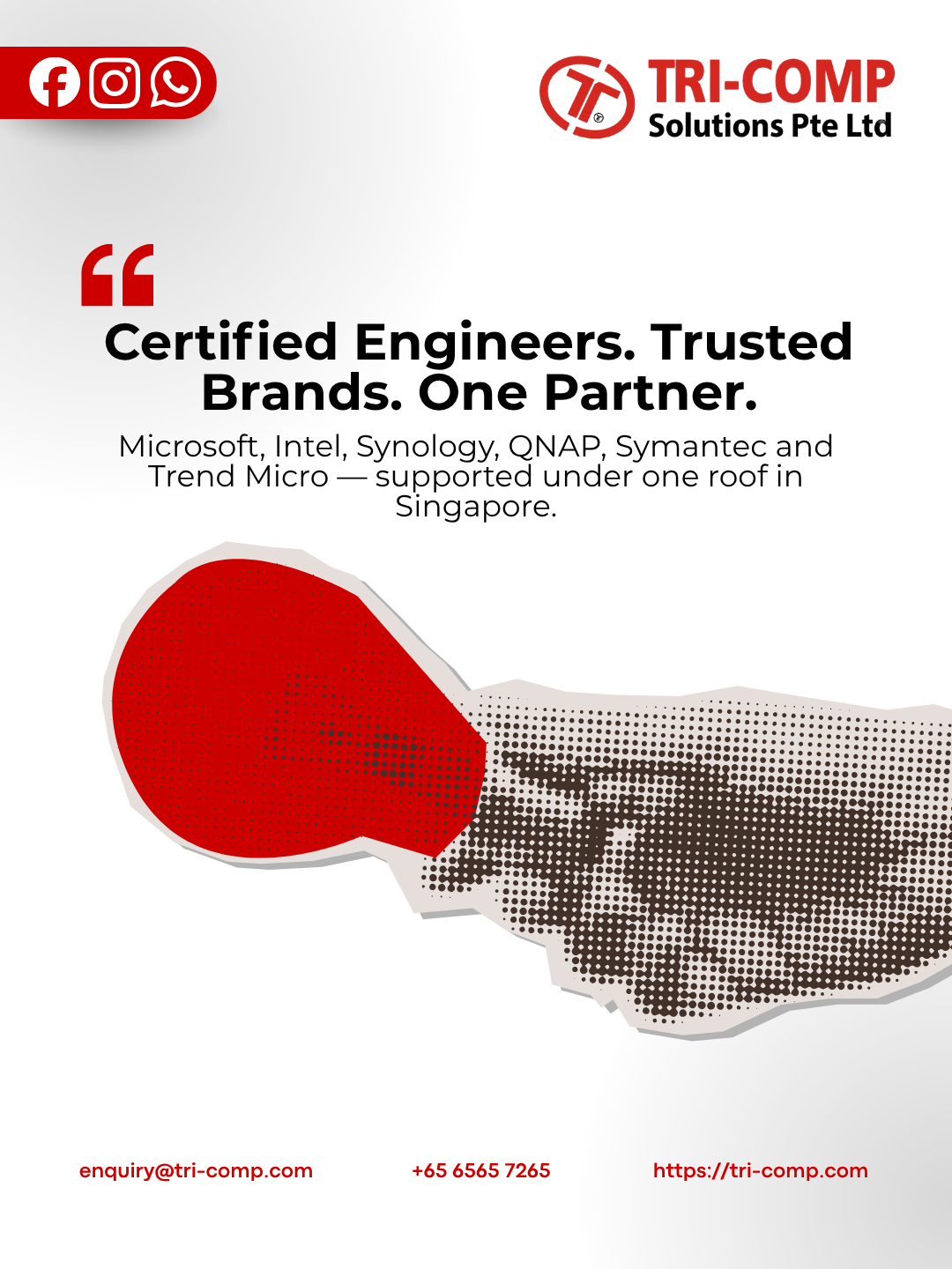 Tri-Comp Solutions ad: Certified engineers, trusted brands, one partner — Microsoft, Intel, Synology, QNAP, Symantec and Trend Micro