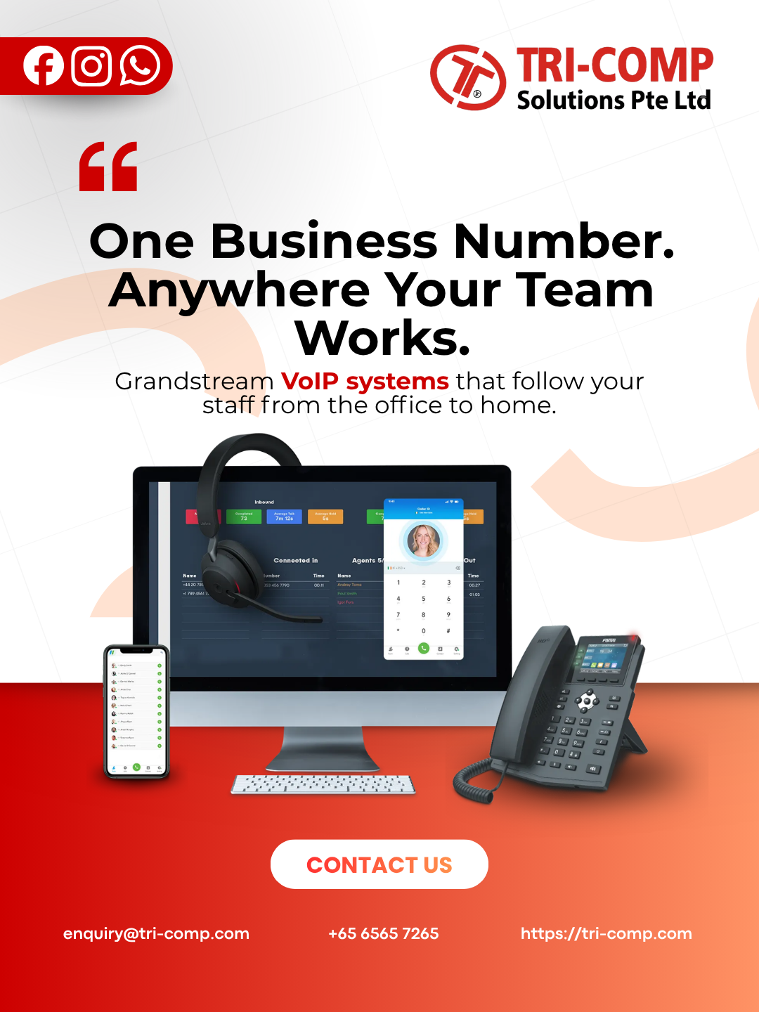 Tri-Comp Solutions ad: One business number, anywhere your team works — Grandstream VOIP systems