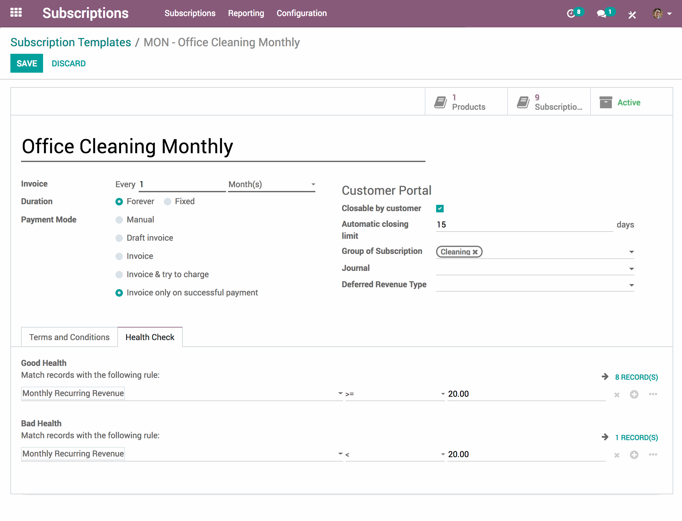 Odoo Subscriptions templates — Tri-Comp contract tiers